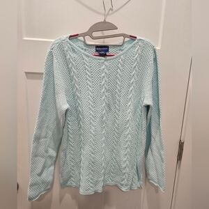 Splendor! Light Blue Cable Knit Cotton Sweater Women’s Medium Made in Canada